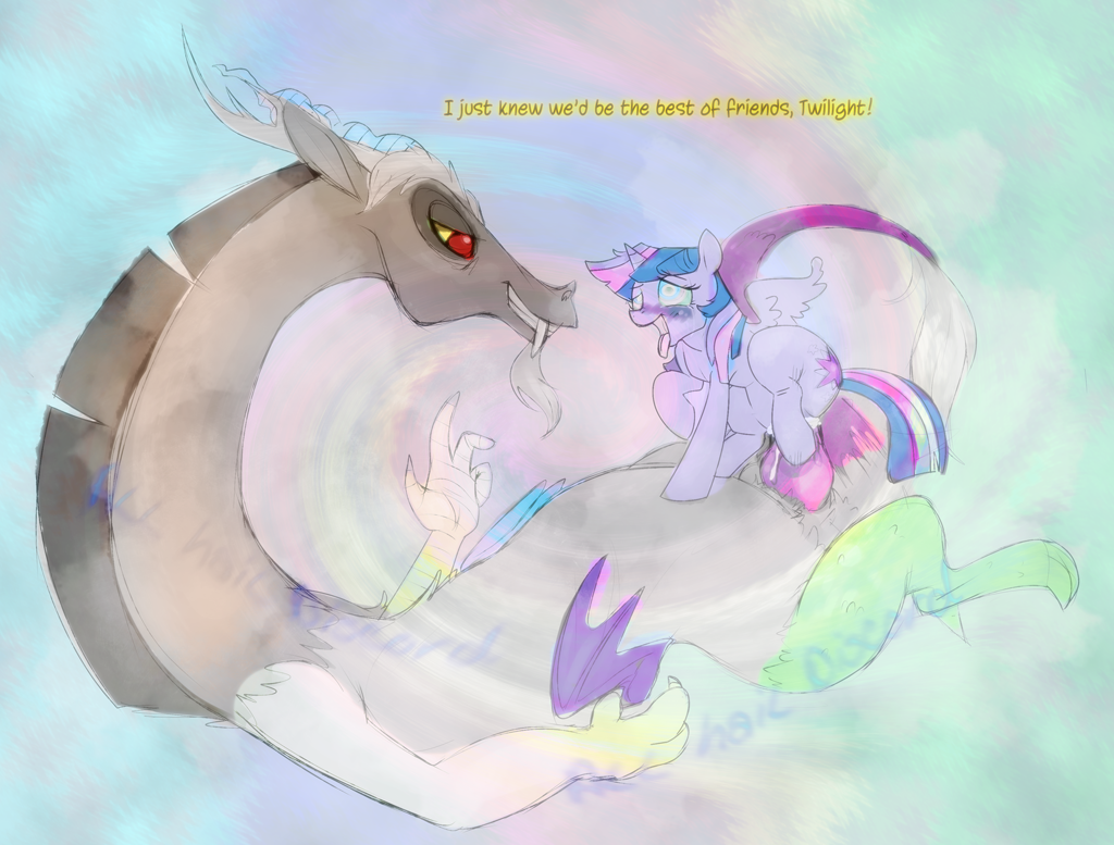 cutie_mark dialog discord_(mlp) draconequus duo english_text equine female feral friendship_is_magic fur hair horn horse hypnosis male mammal mind_control my_little_pony open_mouth penis pony purple_fur purple_hair red_eyes sex straight text twilight_sparkle_(mlp) winged_unicorn wings yiffriff