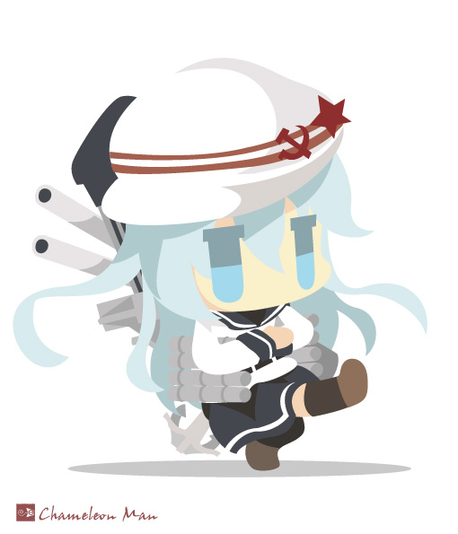 bad_id bad_pixiv_id blue_eyes blue_hair chameleon_man_(three) chibi cossack_dance flat_color hammer_and_sickle hibiki_(kantai_collection) kantai_collection long_hair russian_dance solo verniy_(kantai_collection)