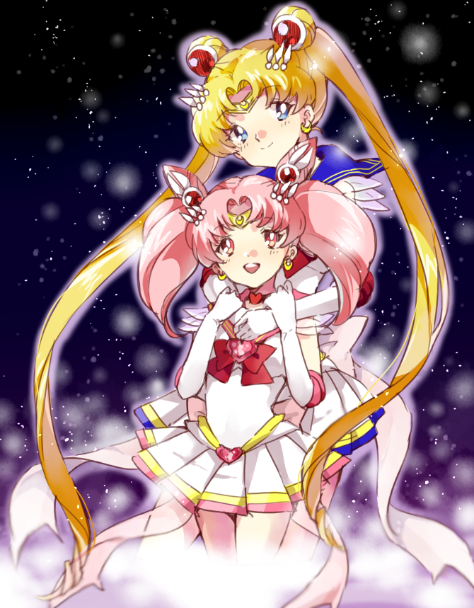 back_bow bishoujo_senshi_sailor_moon blonde_hair blue_eyes blue_sailor_collar bow chibi_usa choker double_bun elbow_gloves gloves heart heart_choker long_hair magical_girl multicolored multicolored_clothes multicolored_skirt multiple_girls nobuyo_ninomiya pink_hair red_bow red_eyes sailor_chibi_moon sailor_collar sailor_moon sailor_senshi_uniform skirt super_sailor_chibi_moon super_sailor_moon tiara tsukino_usagi twintails white_gloves