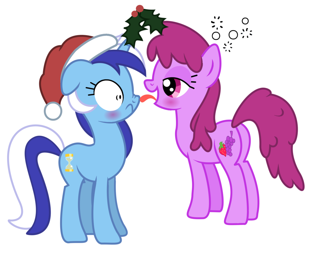 berry_punch_(mlp) blush christmas colgate_(mlp) cutie_mark drunk equine female feral friendship_is_magic fur hair hat holidays holly_(plant) horn horse imminent_kiss lesbian licking long_hair mammal mistletoe my_little_pony nerfpony open_mouth plain_background pony purple_eyes purple_hair santa_hat smile tongue transparent_background two_tone_hair unicorn