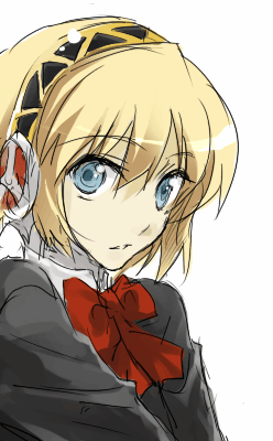 aegis_(persona) artist_request blue_eyes bow hairband lowres persona persona_3 ribbon short_hair solo