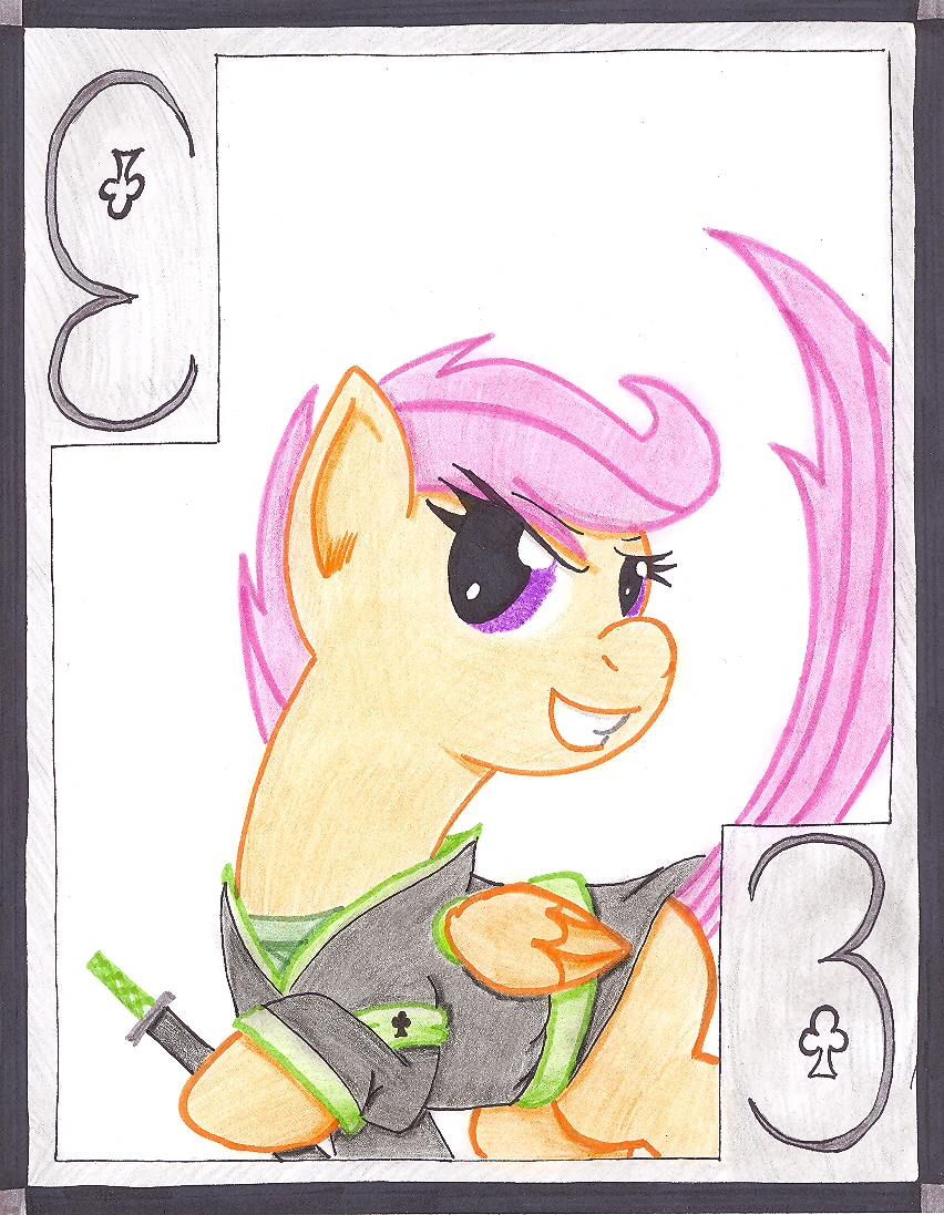card cardstock clubs equine friendship_is_magic hair horse mammal my_little_pony pegasus playing_card pony scootaloo_(mlp) smile sword the1king three weapon wings