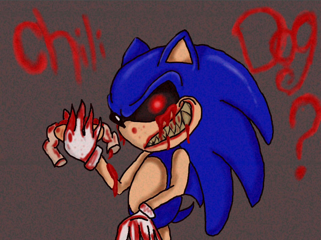 blood blue_hair chili_dog creepypasta english_text food gloves gore grin hair hedgehog hot_dog intestine intestine_chili_dog intestines invalid_tag looking_at_viewer male mammal nightmare_fuel open_mouth red_eyes sega smile sonic.exe teeth text unknown_artist video_games
