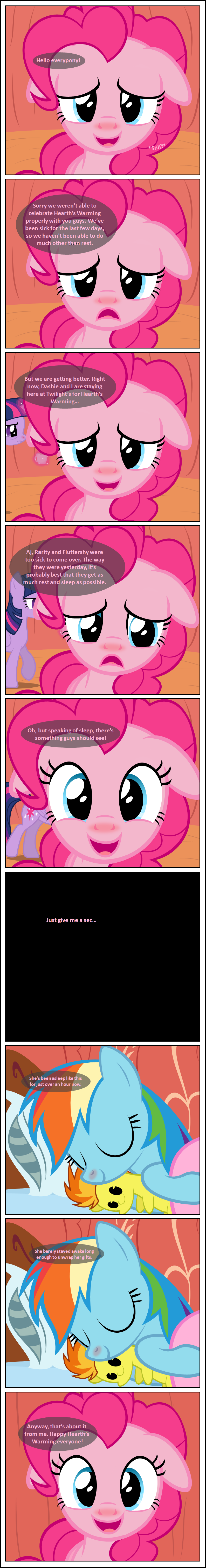 blue_eyes blue_fur comic cutie_mark dialog doll english_text equine female feral friendship_is_magic frown fur glowing hair horn horse long_hair looking_at_viewer lying magic mammal multi-colored_hair my_little_pony open_mouth orange_hair pegasus pillow pink_fur pink_hair pinkie_pie_(mlp) plushie pony purple_eyes purple_hair rainbow_dash_(mlp) rainbow_hair sick sleeping smile spitfire_(mlp) text tongue twilight_sparkle_(mlp) two_tone_hair winged_unicorn wings wonderbolts_(mlp) yellow_fur zacatron94