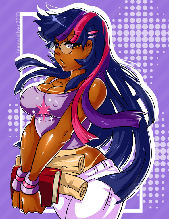 book dark_skin eyewear female friendship_is_magic glasses hair human humanized jenovasilver long_hair mammal my_little_pony pink_hair scroll solo suggestive tan tan_line twilight_sparkle_(mlp)