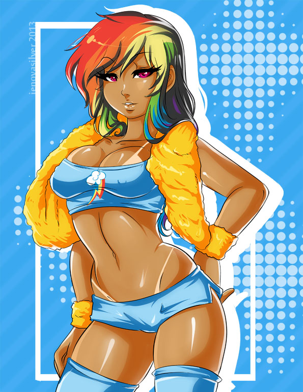 female friendship_is_magic human humanized jenovasilver mammal my_little_pony rainbow_dash_(mlp) solo suggestive tan tan_line