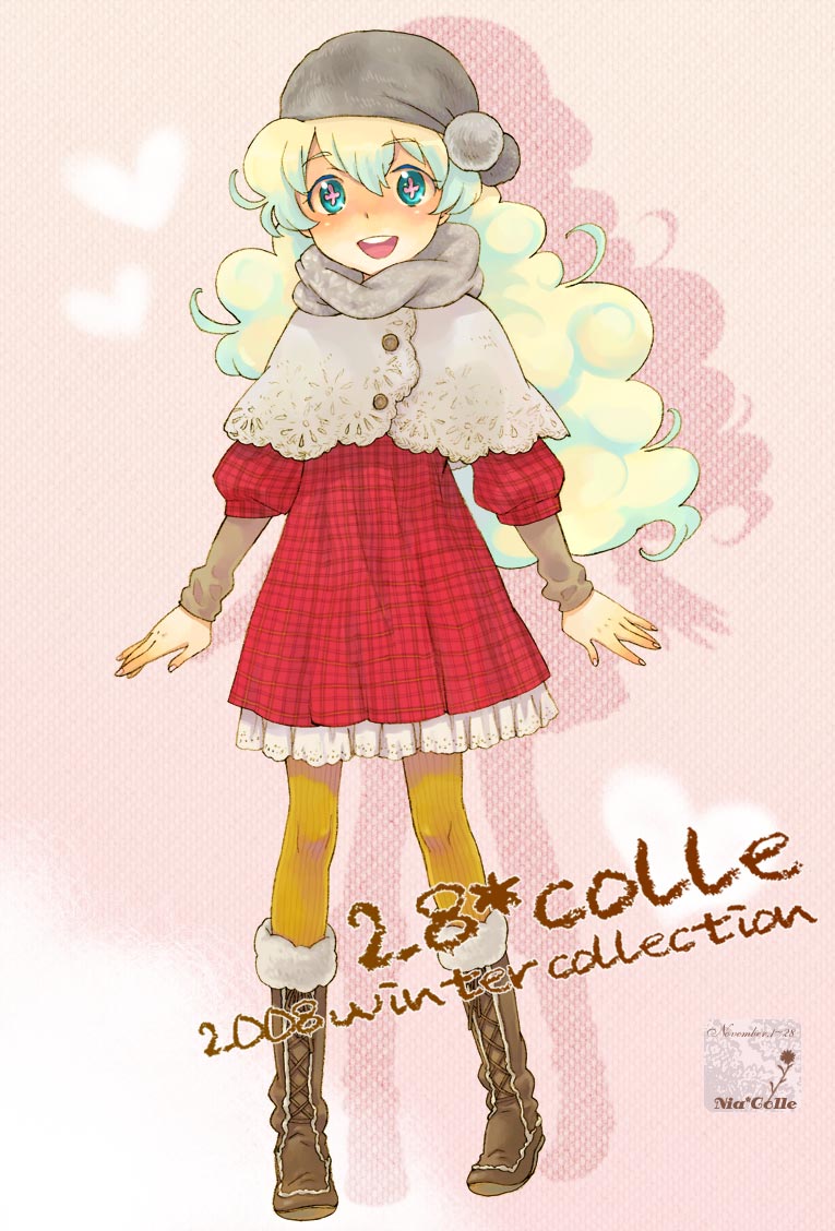 1girl 2008 beanie boots cloud_hair hat long_hair multicolored_hair nia_teppelin pantyhose saikachi_(ogre_tree) scarf shawl smile solo tengen_toppa_gurren_lagann winter winter_clothes yellow_legwear