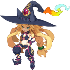 bizzare breasts cleavage clothed clothing disgaea fangs female fox_ears hat hybrid low_res magic_user metallia metallica nis nockers sharp_teeth teeth whitch witch