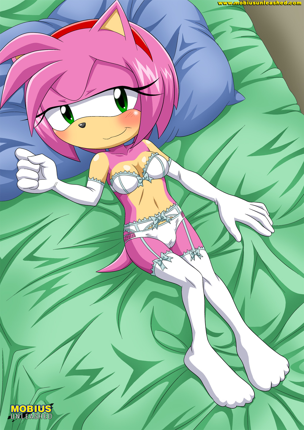 bbmbbf bed breasts clothed clothing female green_eyes hair hedgehog mammal mobius_unleashed palcomix panties pink_hair rodent sega skimpy sonic_(series) underwear