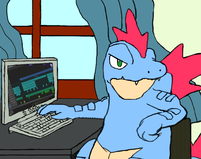 annoyed awesome_face bludragoon bludragoon23 blue_skin chair claws computer curtains desk edit fangs feraligatr green_eyes i_can't_fap_to_this keyboard logic_pro_x lol_comments look_of_disapproval look_of_dissaproval meme monitor nintendo pok&#233;mon pok&eacute;mon red_skin scale sitting teeth tooth video_games window