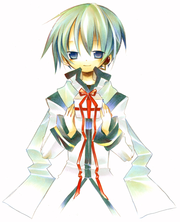 akisame_kou bad_id bad_pixiv_id blue_eyes blue_hair chibi gift holding holding_gift kaito male_focus scarf solo vocaloid