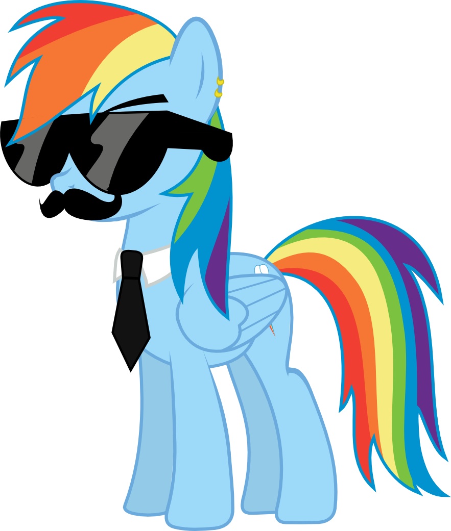 cutie_mark equine eyewear facial_hair friendship_is_magic hair mammal multi-colored_hair mustache my_little_pony necktie pegasus piercing rainbow_dash_(mlp) rainbow_hair solo sunglasses unknown_artist wings