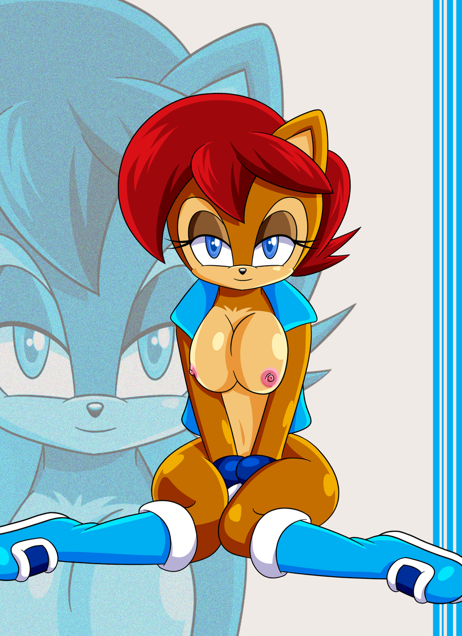 2013 anthro big_breasts blue_eyes boots breasts brown_fur chipmunk clothing female fur gloves hair looking_at_viewer nude project770 red_hair rodent sally_acorn sega smile solo sonic_(series) vest wide_hips