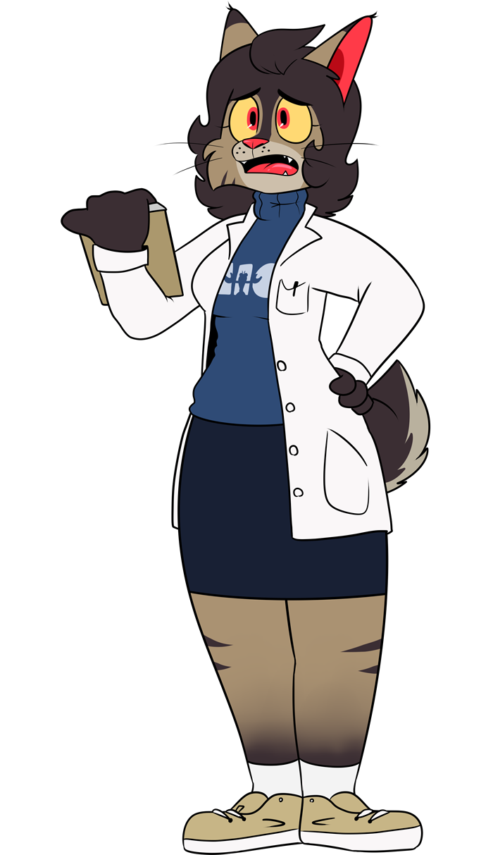 2018 4_fingers alpha_channel anthro biologist biped black_eyebrows black_eyelashes black_markings black_mouth black_pupils black_tail black_whiskers blue_clothing blue_sweater blue_topwear bottomwear breasts brown_body brown_countershading brown_fur brown_markings brown_stripes cheek_tuft chokovit_(artist) clipboard clothed clothed_anthro clothed_female clothing coat colored countershade_face countershade_fur countershade_tail countershading digital_drawing_(artwork) digital_media_(artwork) dipstick_ears eyebrow_through_hair eyebrows facial_tuft felid feline female female_anthro fingers footwear front_view full-length_portrait fur fur_tuft gloves_(marking) hair hand_on_hip hi_res holding_clipboard holding_object lab_coat leg_markings lillian_wattson lynx mammal markings mature_anthro mature_female multicolored_ears open_clothing open_lab_coat pen pen_in_pocket pencil_skirt pockets portrait prick_ears pupils purple_bottomwear purple_clothing purple_skirt red_eyes red_inner_ear red_nose red_tongue scut_tail shoes short_tail simple_background skirt sneakers socks socks_(marking) solo standing striped_cheeks striped_legs stripes sweater tail tan_body tan_countershading tan_sneakers teeth tongue topwear translucent translucent_hair transparent_background tuft turtleneck white_clothing white_footwear white_lab_coat white_socks yellow_sclera
