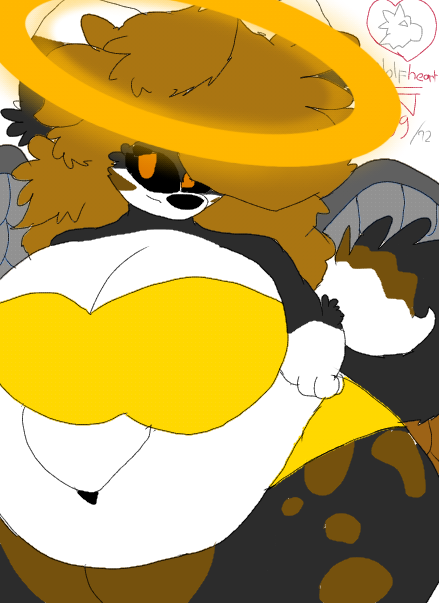 amber_eyes anthro black_sclera canid clothing female grey_wings halo hazel_hair mammal namunixi overweight overweight_female rolled_up_tail solo spotted_thighs thick_thighs underwear w0lfh4art wings yellow_clothing yellow_underwear