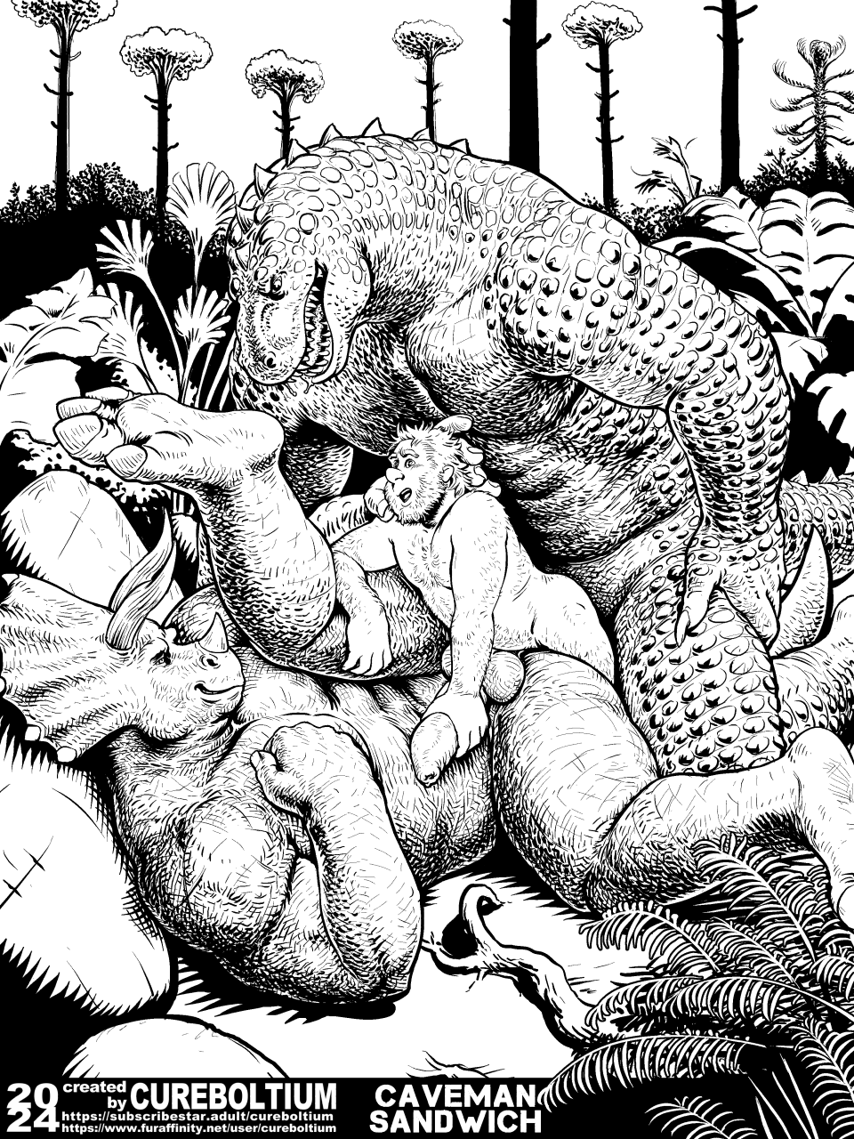 abs anal anal_penetration anthro anthro_penetrated anthro_penetrating anthro_penetrating_human balls beard big_balls big_dom_small_sub big_pecs big_penis body_hair caveman ceratopsian chest_hair claws cureboltium dinosaur dominant dominant_anthro dominant_male erection facial_hair genitals group group_sex handjob_while_penetrating hi_res holding_partner horn human human_on_anthro human_penetrated human_penetrating human_penetrating_anthro interspecies larger_anthro larger_male larger_penetrated leg_hair male male/male male_penetrated male_penetrating male_penetrating_male mammal muscular muscular_anthro muscular_male nude ornithischian pecs penetrating_while_penetrated penetration penile penile_penetration penis penis_in_ass power_bottom prehistoric reptile scales scalie sex size_difference smaller_human smaller_male smaller_penetrated submissive submissive_human submissive_male text theropod threesome train_position triceratops trio two_doms_one_sub tyrannosaurid tyrannosauroid tyrannosaurus tyrannosaurus_rex url