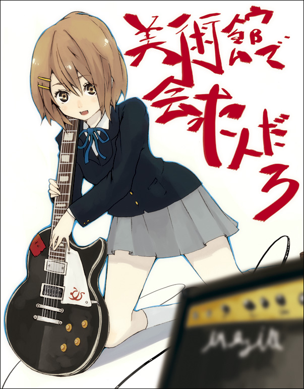amplifier brown_hair electric_guitar guitar hair_ornament hairclip hirasawa_yui hrd instrument k-on! school_uniform solo