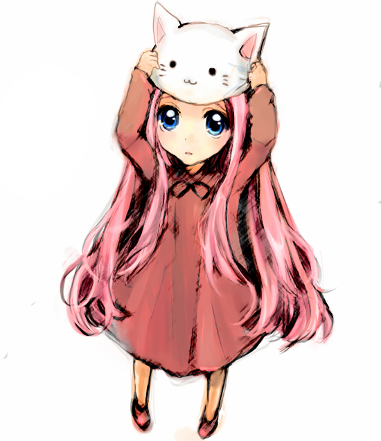 animal_hat bad_id bad_pixiv_id blue_eyes cat_hat hat long_hair megurine_luka megurine_luka_(toeto) pink_hair solo the_starry_skies toeto_(vocaloid) very_long_hair vocaloid