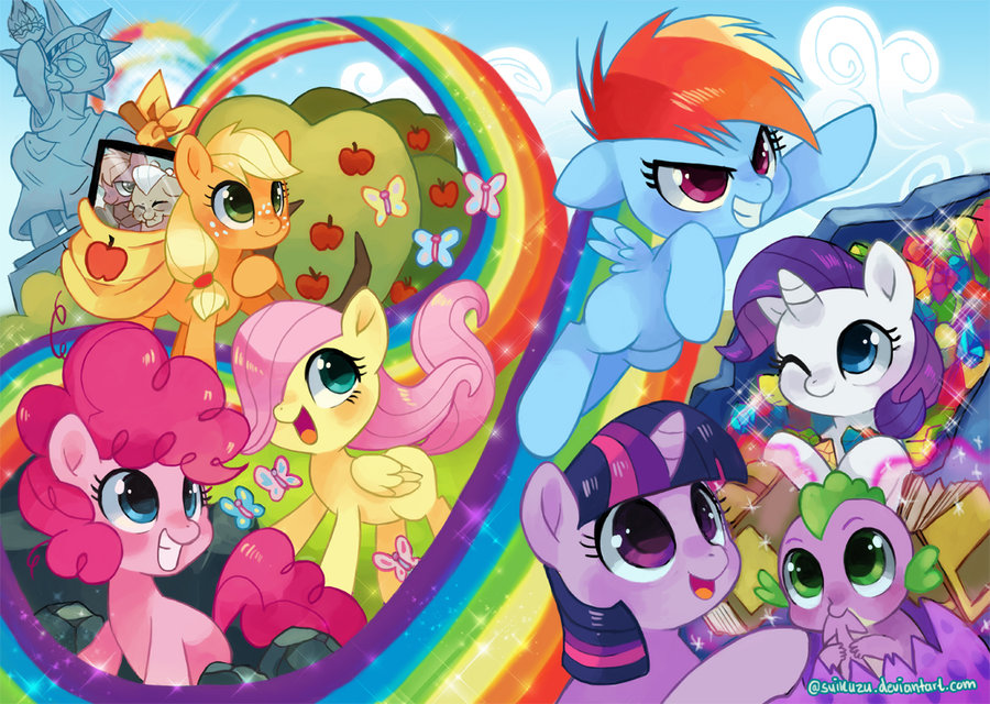 applejack_(mlp) arthropod big_macintosh_(mlp) blonde_hair blue_eyes blue_fur book butterfly cub dragon equine female feral fluttershy_(mlp) freckles friendship_is_magic fruit fur glowing granny_smith_(mlp) green_eyes group hair horn horse insect magic male mammal multi-colored_hair my_little_pony open_mouth orange_fur pegasus photo pink_fur pink_hair pinkie_pie_(mlp) pony purple_eyes purple_fur rainbow_dash_(mlp) rainbow_hair rarity_(mlp) red_eyes red_fur reptile scalie scene_interpretation spike_(mlp) suikuzu tree twilight_sparkle_(mlp) unicorn white_fur wings yellow_fur young