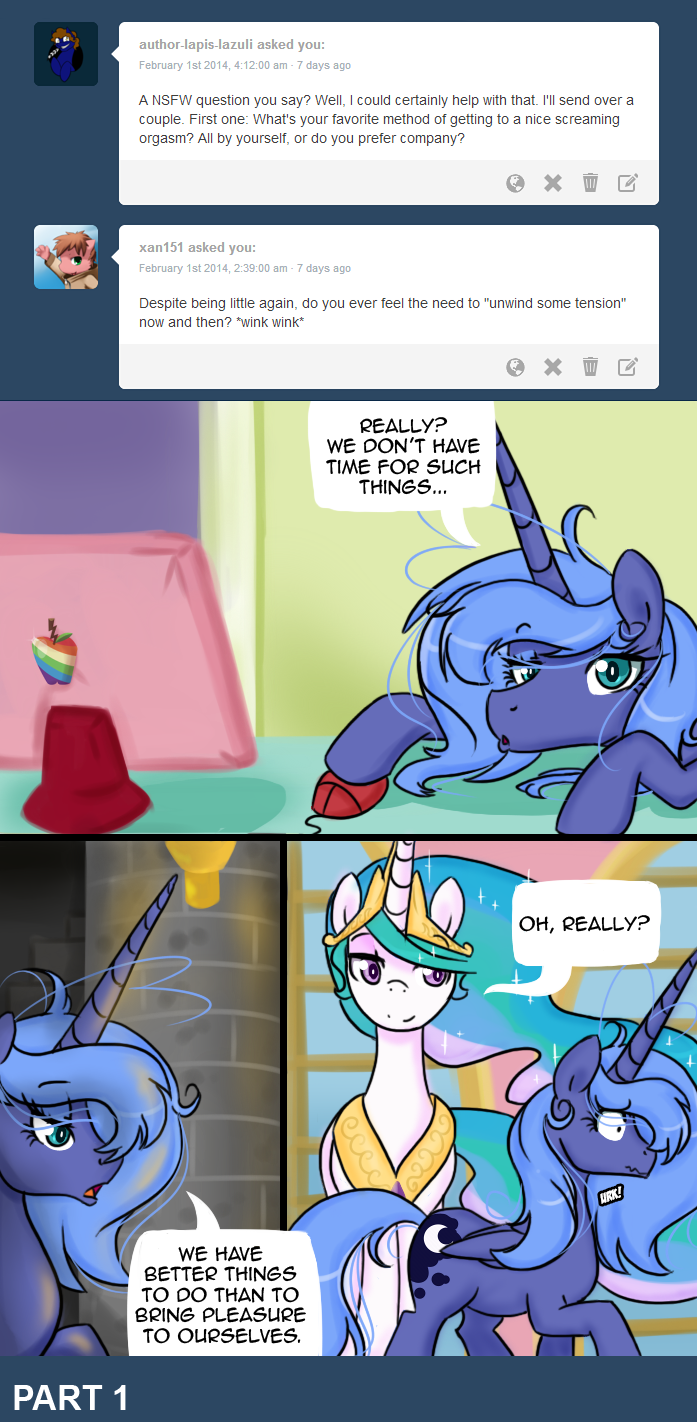 blue_eyes blue_hair comic dialog english_text equine female feral friendship_is_magic hair horn horse long_hair loopend mammal multi-colored_hair my_little_pony pink_eyes pony princess_celestia_(mlp) princess_luna_(mlp) smile text winged_unicorn wings young