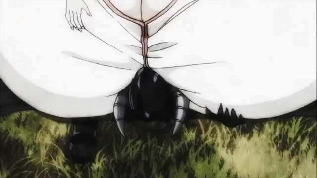 1girl animal_ears animated animated_gif black_hair breast_smother breasts cleavage cow_ears cow_girl cow_horns cow_tail dress gigantic_breasts grass horns lying maoyuu_maou_yuusha monster_girl short_hair tail yuusha_(maoyuu)
