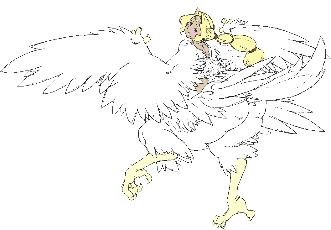 big_butt blonde_hair butt edit feathers female hair harpy hindpaw looking_back nezumi paws solo tko-san