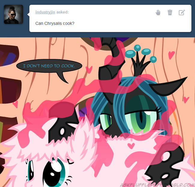 blue_eyes changeling crown duo english_text equine female fluffle_puff fluffy friendship_is_magic fur green_eyes green_hair hair horn horse mammal mixermike622 my_little_pony pink_fur pink_hair pony queen_chrysalis_(mlp) royalty text tiara tumblr