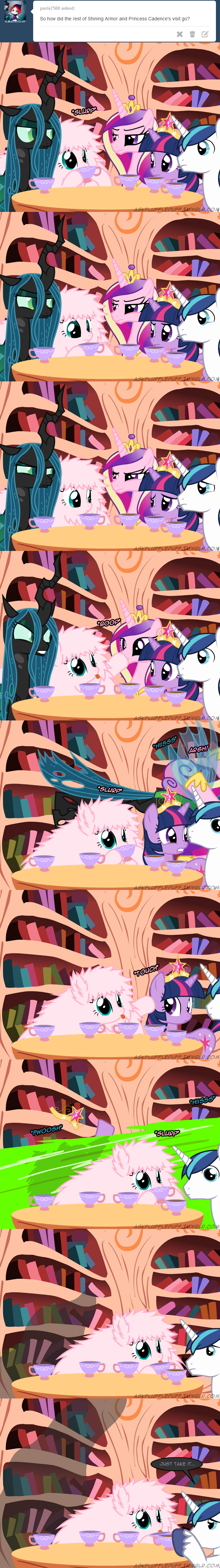 blue_eyes boop changeling comic crown english_text equine female fluffle_puff fluffy friendship_is_magic fur green_eyes green_hair hair horn horse male mammal mixermike622 multi-colored_hair my_little_pony pink_fur pink_hair pony princess_cadance_(mlp) purple_eyes purple_fur queen_chrysalis_(mlp) royalty shining_armor_(mlp) sibling text tiara tongue tongue_out tumblr twilight_sparkle_(mlp) two_tone_hair unicorn white_fur wings