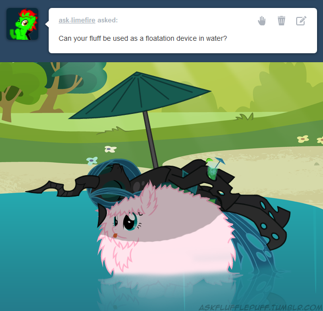 blue_eyes changeling drink duo english_text equine eyes_closed female fluffle_puff friendship_is_magic fur green_hair hair horn horse mammal mixermike622 my_little_pony parasol pink_fur pink_hair pony queen_chrysalis_(mlp) royalty text tongue tongue_out tumblr water wings