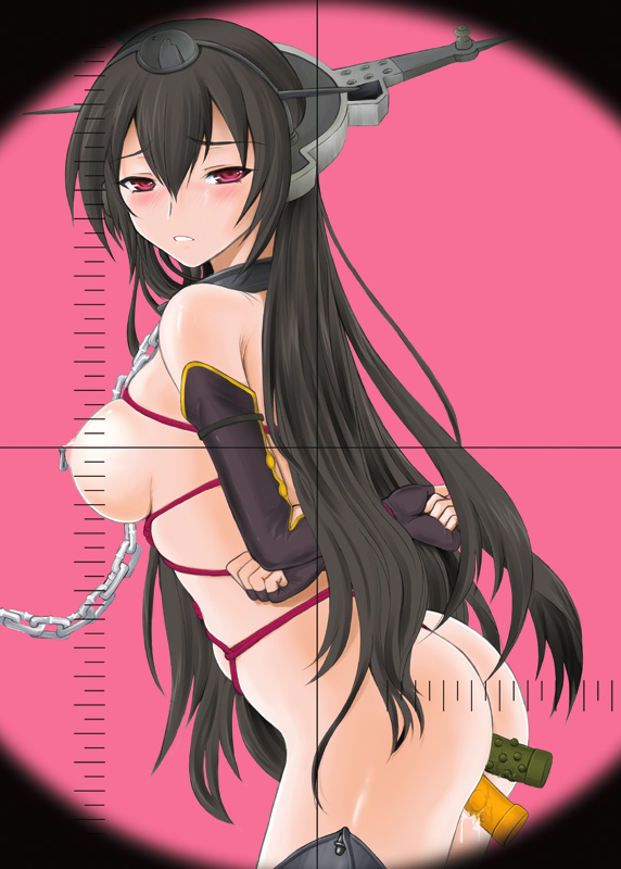 1girl anal anal_insertion anal_object_insertion artist_request ass bdsm black_hair blush bondage bound breasts chains character_request collar kantai_collection long_hair nagato_(kantai_collection) nipple_piercing nipples object_insertion piercing red_eyes rope shibari shibaru solo source_request teeth vaginal vaginal_insertion vaginal_object_insertion