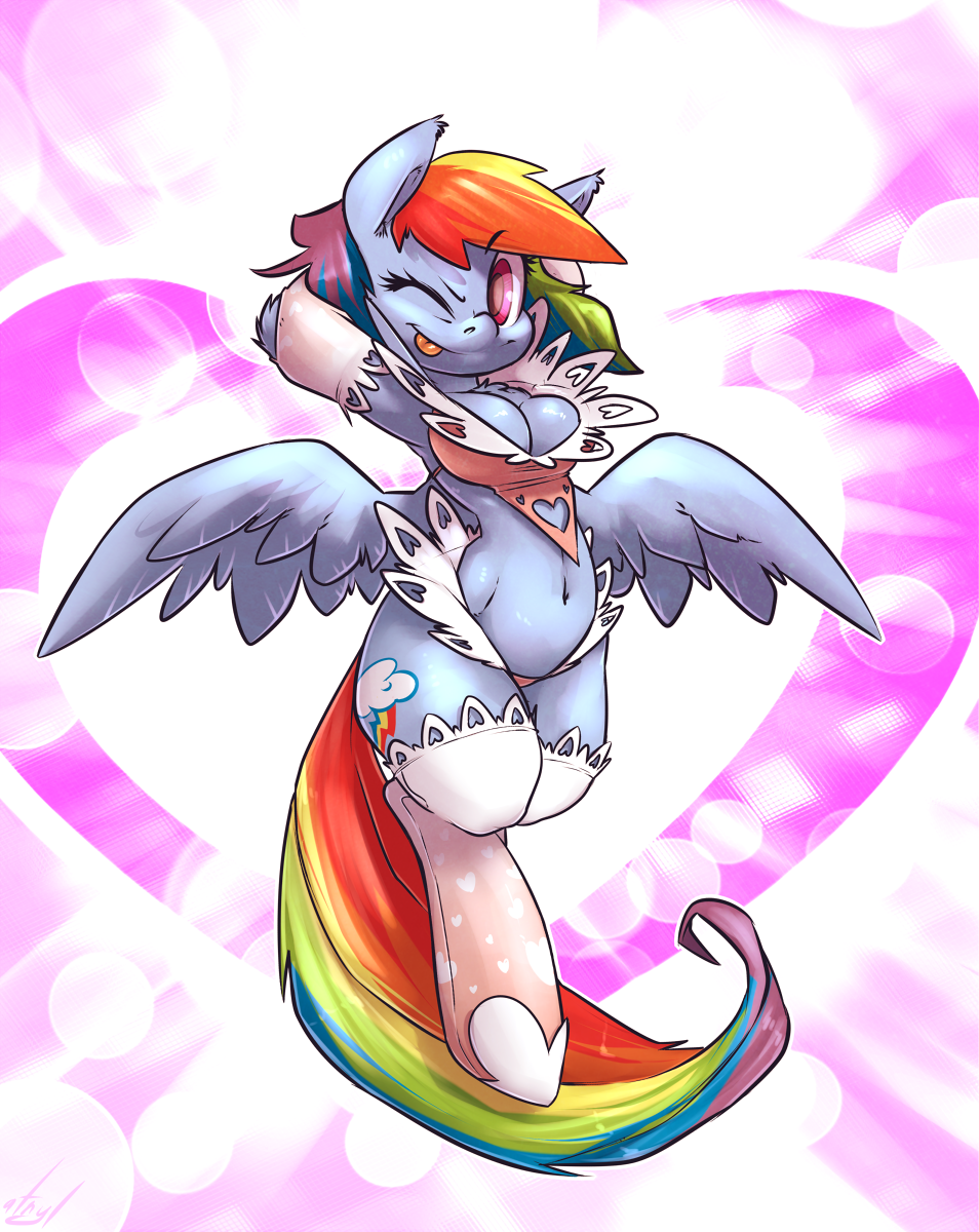&lt;3 abstract_background anthro armpits atryl bra breasts cloud cutie_mark day equine eyelashes female footwear friendship_is_magic fur girly hair happy hi_res holidays horse long_hair looking_at_viewer mammal multi-colored_hair my_little_pony navel one_eye_closed pegasus pink_eyes pony rainbow_dash_(mlp) raised_arm shadow shiny smile solo tongue tongue_out underwear valentine's_day valentine's_day wings