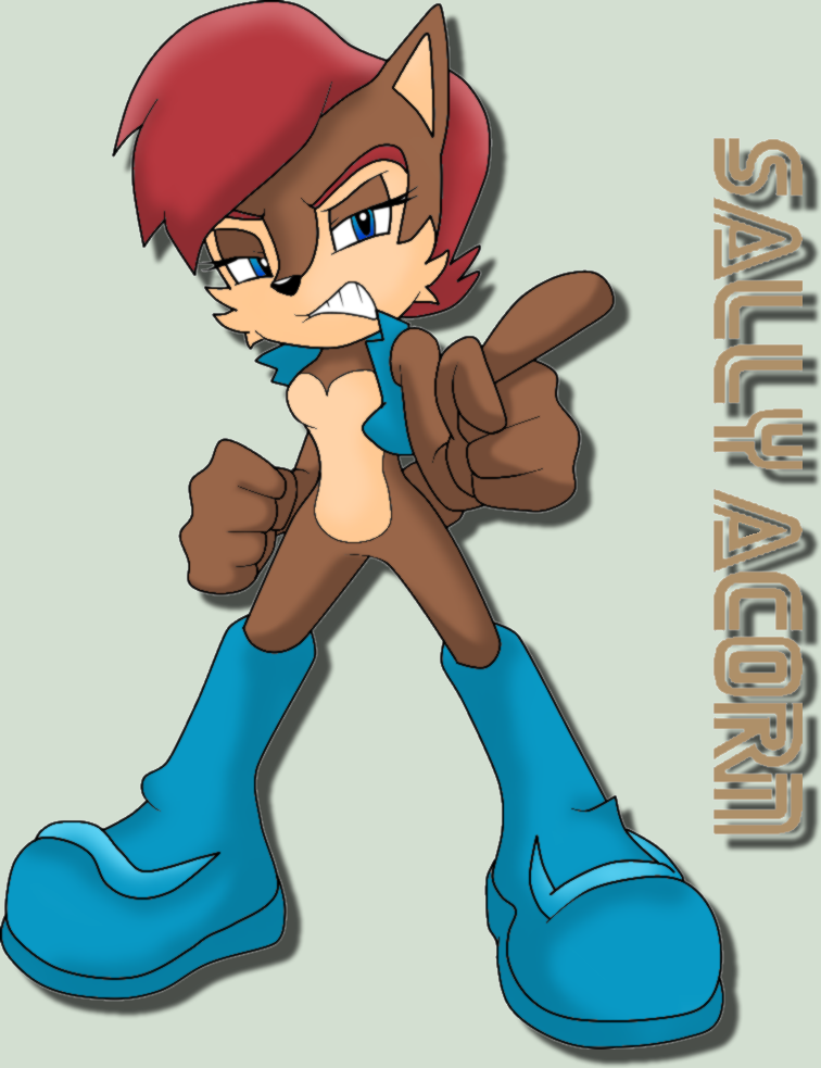 bust female looking_at_viewer mammal pointing rodent sally_acorn sega sonic_(series) squirrel vest