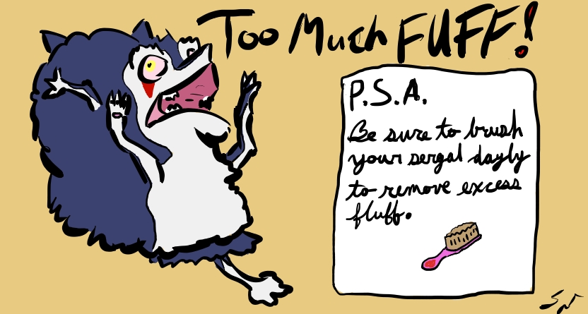 cute female fluffy fuff fur humor lark_thelandshark open_mouth plain_background rain_silves sergal solo text