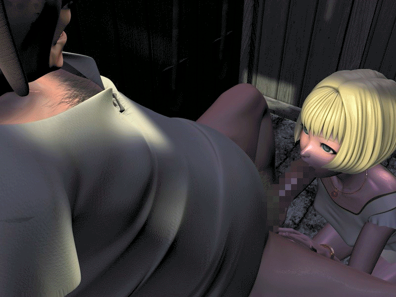 3d animated animated_gif blonde_hair bob_cut censored fat fat_man fellatio incest monsters_of_the_sea monsters_of_the_sea_1 oral penis qvga short_hair skirt yoshino_momiji
