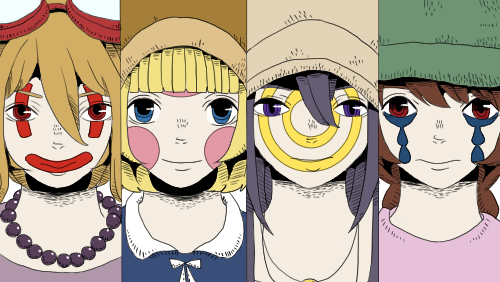 ayukae bangs beads blue_eyes blunt_bangs braid cabbie_hat casual crossover donut_hole_(vocaloid) dress face facepaint goggles goggles_on_head hat lineup looking_at_viewer lowres madotsuki multiple_crossover multiple_girls purple_eyes red_eyes smile sometsuki twin_braids ultraviolet urotsuki usotsuki vocaloid yume_2kki yume_nikki yume_nisshi