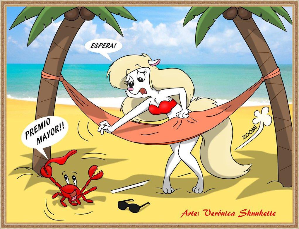 arthropod beach bikini breasts cleavage clothed clothing crab crustacean female hammock marine minerva_mink palm_tree seaside swimsuit veronica_skunkette veronica_skunkette_(artist)