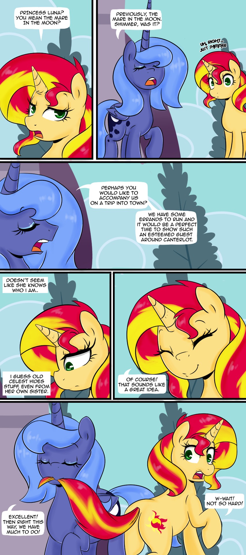 comic cute dialog english_text equestria_girls equine female feral friendship_is_magic horn horse loopend mammal my_little_pony pony princess_luna_(mlp) sunset_shimmer_(eg) text unicorn winged_unicorn wings