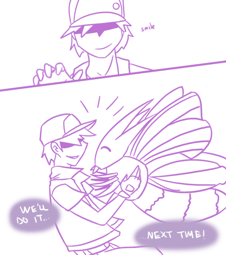 baseball_cap cocowoushi comic english fingerless_gloves gen_1_pokemon gloves hat hidden_eyes monochrome pokemon pokemon_(creature) pokemon_(game) red_(pokemon) simple_background smile twitch_plays_pokemon venomoth white_background