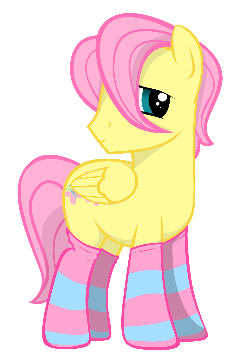 butterscotch crossgender cub cutie_mark equine fluttershy_(mlp) friendship_is_magic fur hair horse invalid_color male mammal my_little_pony pegasus pink_hair pony shy socks wings yellow_fur young