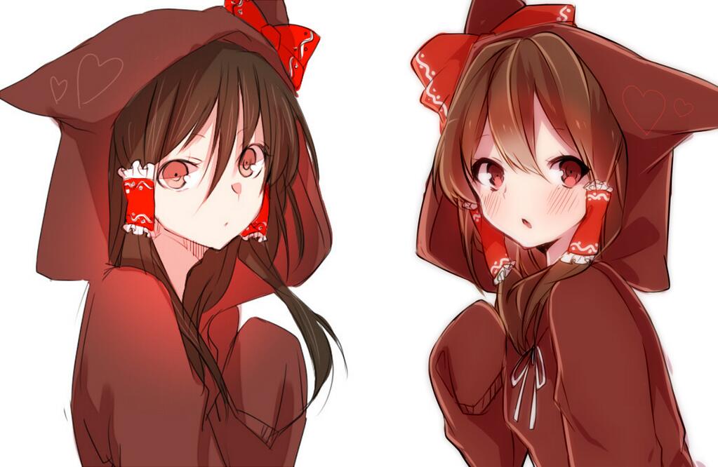 1girl :o blush brown_hair commentary_request hair_tubes hakurei_reimu hood hoodie payot pokemon progress red_eyes sidelocks solo takeshima_(nia) touhou white_background