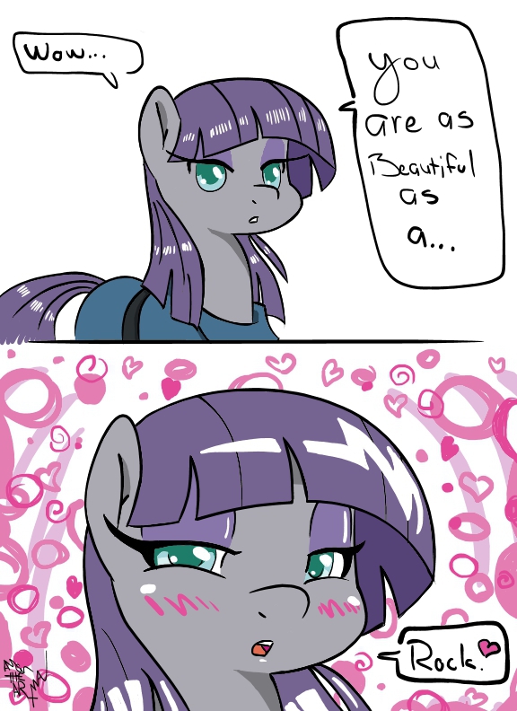 &lt;3 amostheartman blue_eyes blush clothing comic dialog dress english_text equine eyeshadow female friendship_is_magic hair horse looking_at_viewer makeup mammal maud_pie_(mlp) my_little_pony plain_background pony purple_hair text white_background
