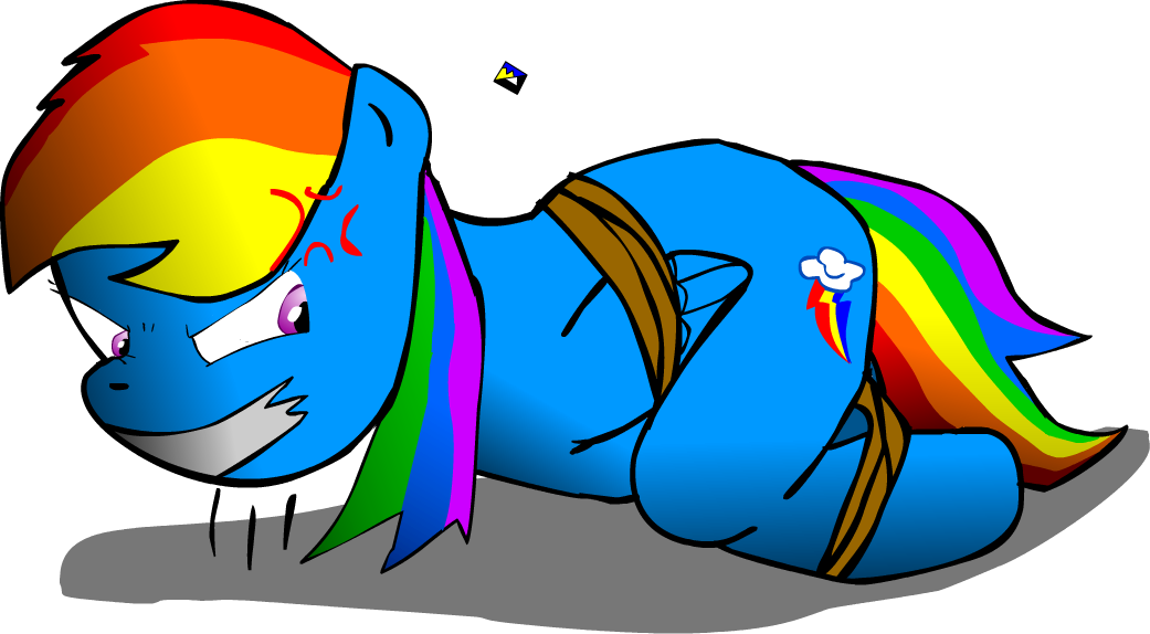 angry bdsm bondage bound captured dbzshonen13 equine female feral friendship_is_magic gagged hair helpless hogtied horse mammal multi-colored_hair my_little_pony pegasus pony rainbow_dash_(mlp) rainbow_hair shadow solo struggle tapegag wings