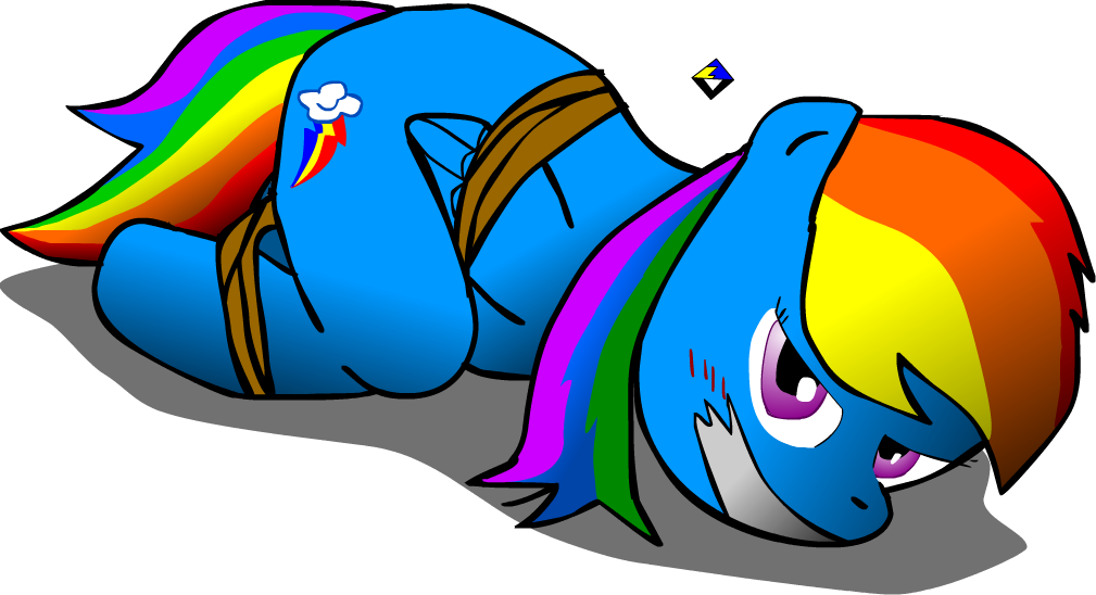 angry bdsm bondage bound captured dbzshonen13 equine female feral friendship_is_magic gagged hair helpless hogtied horse looking_at_viewer mammal multi-colored_hair my_little_pony pegasus pony rainbow rainbow_dash_(mlp) rainbow_hair shadow solo struggle tapegag wings