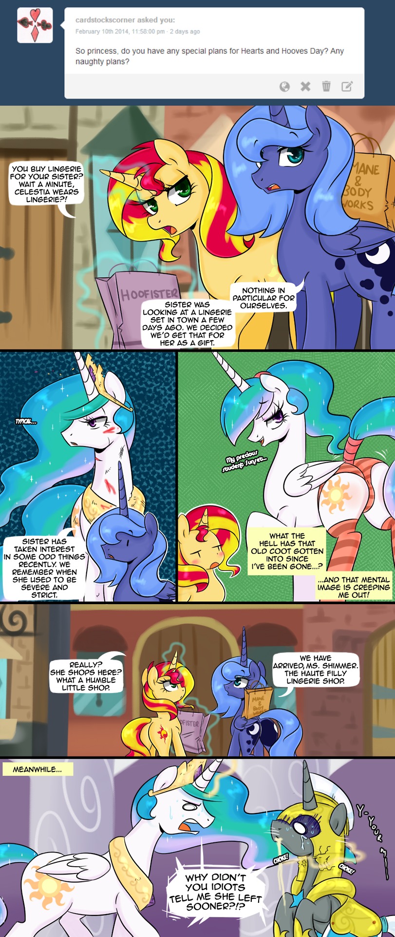 comic cute dialog english_text equestria_girls equine female feral friendship_is_magic horn horse loopend male mammal my_little_pony pony princess_celestia_(mlp) princess_luna_(mlp) royal_guard_(mlp) sunset_shimmer_(eg) text unicorn winged_unicorn wings