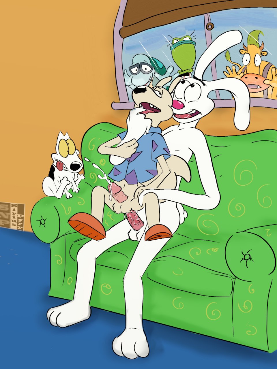 anal anal_penetration balls being_watched bottomless bovine canine cum cum_while_penetrated cumshot dog ed_bighead filburt gay hands-free heffer_wolfe lagomorph male mammal marsupial orgasm penetration penis rabbit reptile rocko rocko's_modern_life rocko's_modern_life scalie siriusandpyri sofa spunky_(character) toad tongue tongue_out trix_rabbit turtle wallaby