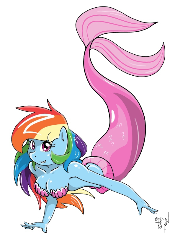 amostheartman anthro anthrofied breasts cleavage clothed clothing equine female fin friendship_is_magic hair horse looking_at_viewer mammal mermaid multi-colored_hair my_little_pony pony purple_eyes rainbow_dash_(mlp) rainbow_hair shell solo