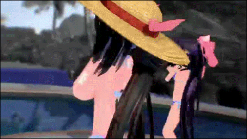 3girls animated animated_gif ariane ariane_cevaille bikini black_hair blue_eyes blue_hair blush bouncing_breasts bow bra breasts dancing hair_bow hair_ornament hat hatsune_miku huge_breasts long_hair lowres miku_miku_dance multiple_girls open_mouth pant purple_eyes purple_hair quilts ribbon side-tie_bikini small_breasts source_request straw_hat sun_hat swimsuit twintails vocaloid