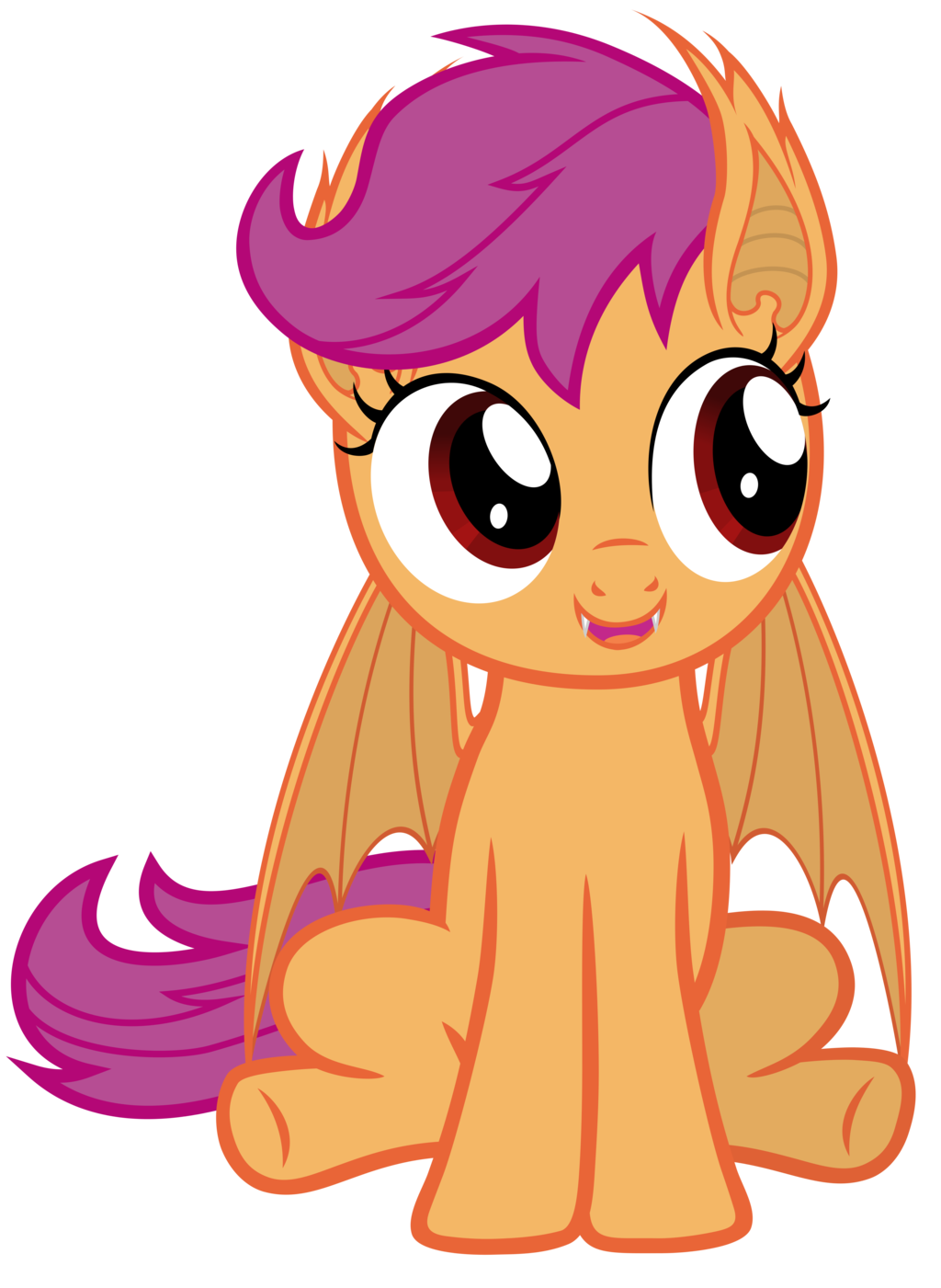 alpha_channel animal_ears bat_pony cute equine fangs female feral friendship_is_magic fur hair magister39 mammal my_little_pony open_mouth orange_fur plain_background pointy_ears purple_hair red_eyes scootaloo_(mlp) sitting smile solo transparent_background vampire wings