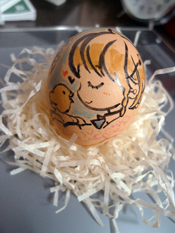 blonde_hair bow braid chick closed_eyes easter easter_egg egg egg_(traditional_media) heart lowres nest no_humans photo ribbon tiv traditional_media