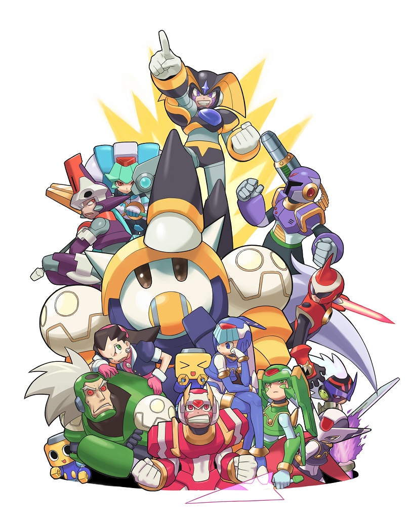 6+boys android blues_exe bly bon_bonne cannon capcom clenched_hands crossed_legs everyone fafnir forte_(rockman) harpuia kin_niku kobun leviathan_(rockman) multiple_boys multiple_girls official_art pandora_(rockman) phantom_(rockman) pointing prometheus robot rockman rockman_(classic) rockman_dash rockman_exe rockman_x rockman_zero rockman_zx ryuusei_no_rockman sitting teisel_bonne tron_bonne vava